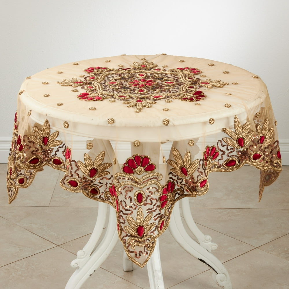 Saro Lifestyle Hand Beaded Design Tablecloth