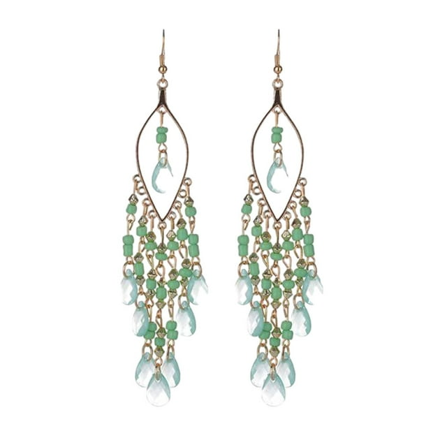 Qarigey Pendientes bohemios de aleación, regalos para mujeres y seguros para la piel, pendientes colgantes con cuentas coloridas Ropa, zapatos y accesorios Miscelánea verde