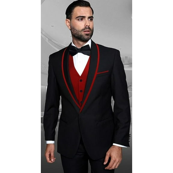 Statement Mens Entertainer Style Black and Red Modern Fit Genova-2