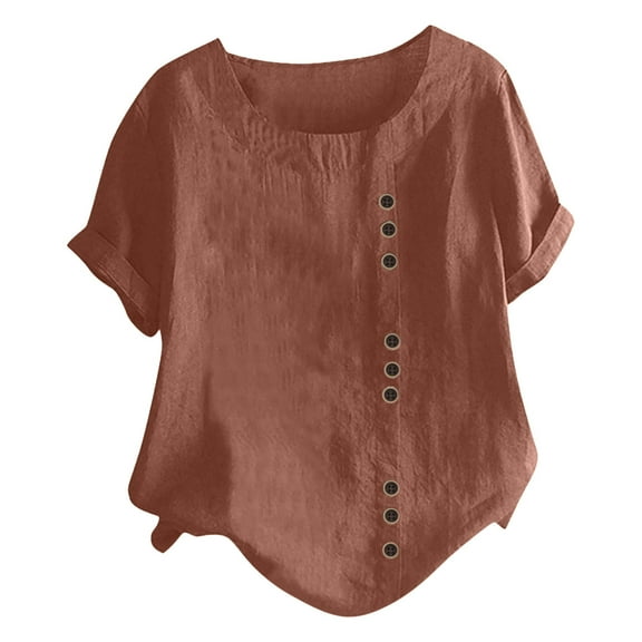 Kureaily Plus Womens Boho Daily Casual Blouse Tops Button Linen Loose Size T Shirt Tanic Women's Blouse Tees T-Shirts for Women