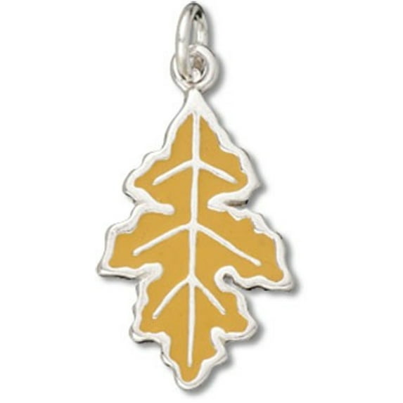 Sterling Silver 20" 1.2mm Box Chain Yellow Enameled Oak Leaf Pendant Necklace