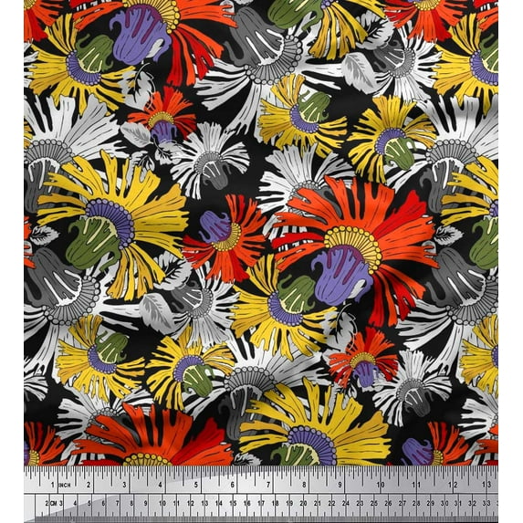 Soimoi Cotton Duck Fabric Flower Artistic Printed Fabric 1 Yard 42 Inch Wide