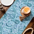 thumbnail image 4 of Vintage Blue Paisley Floral Table Runner 70 Inches Long,Kitchen Dining Tablerunners Traditional Ethnic Leaves Linen Table Runners Dresser Scarves for Home Dinner Wedding Holiday Party Decor, 4 of 9