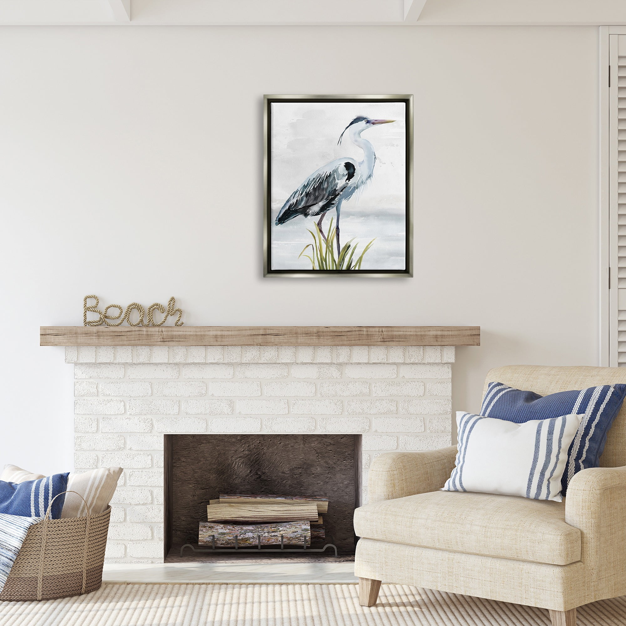 Stupell Industries Shore Bird Portrait Animals & Insects Painting Gray Floater Framed Canvas Art Print Wall Art, 25 x 31