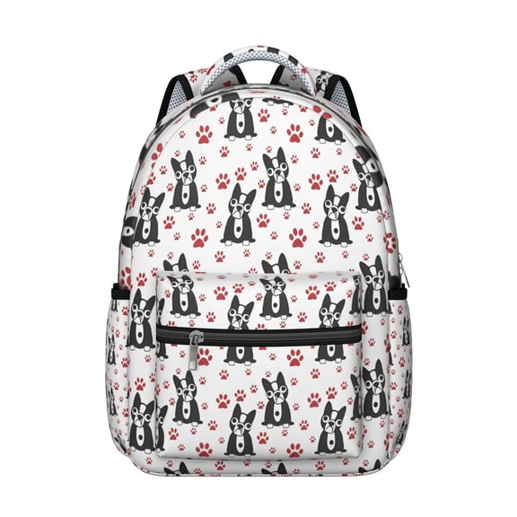 Boston Terrier Puppy Dog Backpack for School,Cute School Bag,Schoolbag with Adjustable Shoulder Straps & Padded Back,15.3"x11"x7.1".