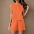thumbnail image 2 of TTUHYWXI Summer 2 Piece Sets for Women Sleeveless Tank Top Matching Shorts Sets Trendy Striped Sweatsuits Vacation Beach Outfits (Orange, L), 2 of 5