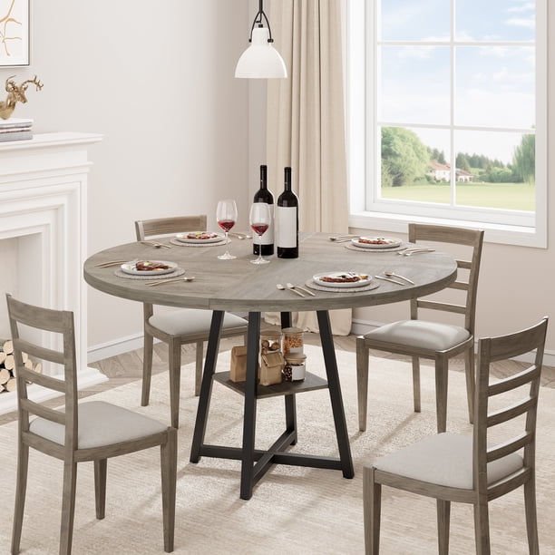Yeshouse Mesa de comedor redonda de 47'' para 4 personas, mesa de cocina rústica, mesa de comedor moderna con patas de metal, mesa redonda para espacios pequeños para cocina y comedor