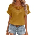 thumbnail image 3 of DDAPJ pyju Womens Summer Tops Dressy Casual Lace V-Neck T-Shirts Business Work Shirts Yellow XL, 3 of 7