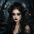 thumbnail image 3 of UNLLLL Halloween Large Rose Headband with Sheer Overlay, Gothic Bride Hair Accessory, Fancy Dress Costume Prop, for Themed Parties and Events (Black), 3 of 7
