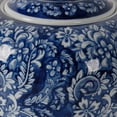 thumbnail image 2 of Benjara 10" Lidded Jar- Curved Round Floral Print- Blue Porcelain, 2 of 6