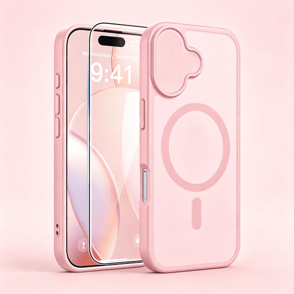 HBMYN for Iphone 16 Case: [Compatible with Magsafe] Translucent Matte Cases with [Full Camera Protection] [Screen Protector] Military Grade Shockproof Protective Phone Cover-Light Pink