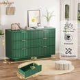 thumbnail image 3 of Fluted 6 Drawer Dresser for Bedroom, Wide Modern Chest of Drawers with Metal Handle, Curved Profile Design, Wood Closet Clothes Storage Organizer for Bedroom, Living Room, Hallway, 3 of 8