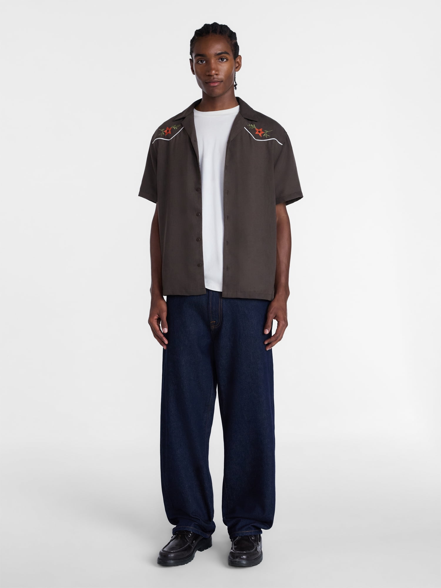 No Boundaries Embroidered Western Shirt with with Short Sleeves, Men's XS-5XB