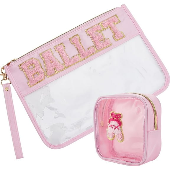 2 Pack Ballet Makeup Bags Clear Cosmetic Bag PVC Waterproof Toiletry Pouch Small Travel Bag with Zipper for Women Portable Stuff Storage Sport Party Softball Team Gifts