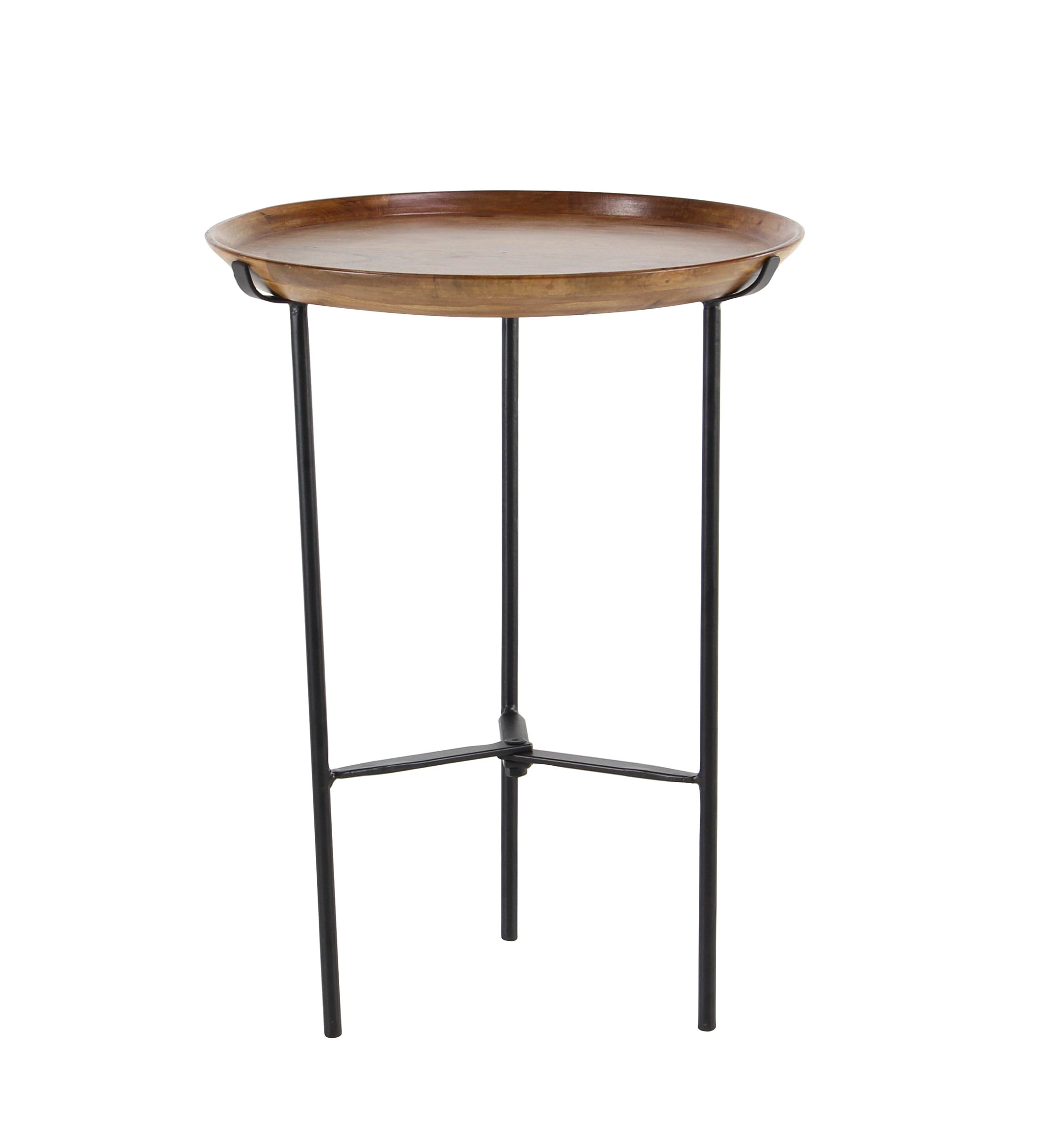 Decmode Rustic 21 X 16 Inch Round Wood And Iron Accent Table