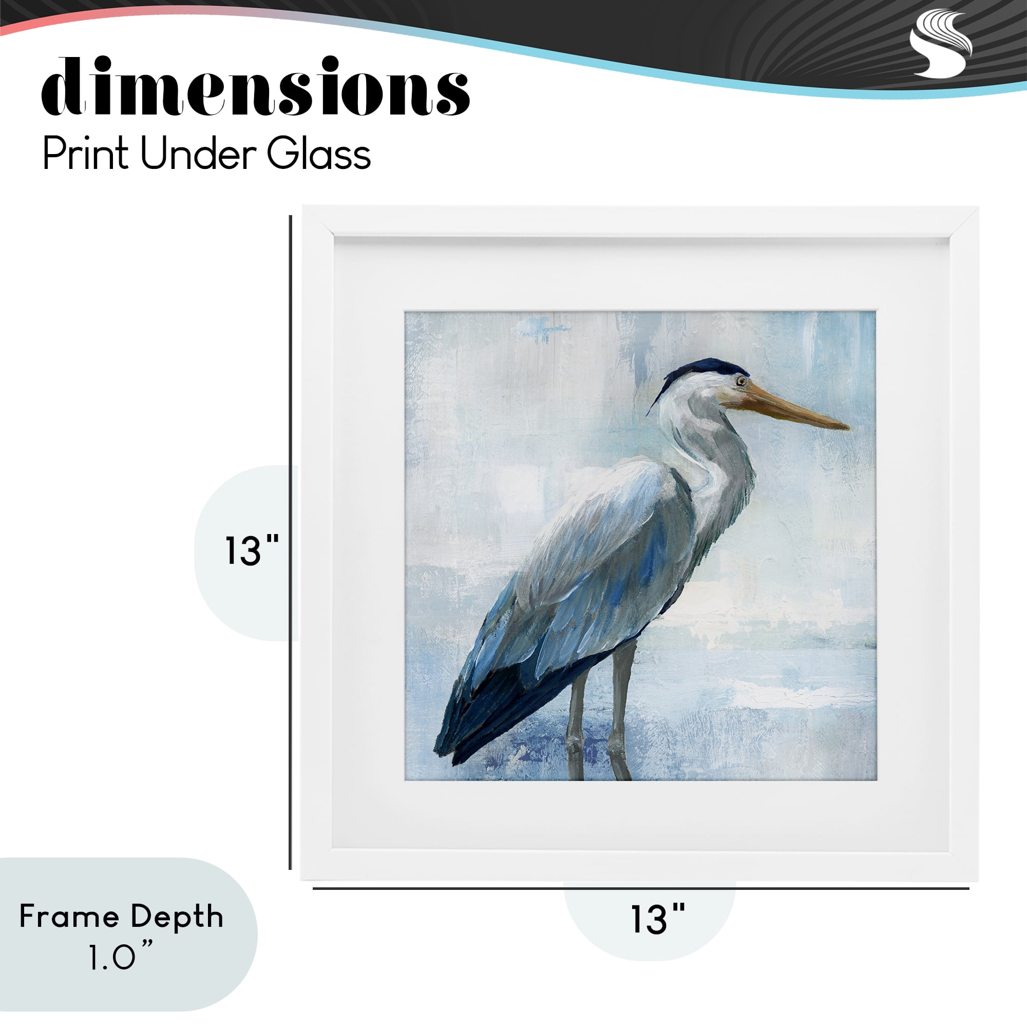 Stupell Industries Serene Blue Heron In Aqua White Framed Print Under Glass, design by Nan