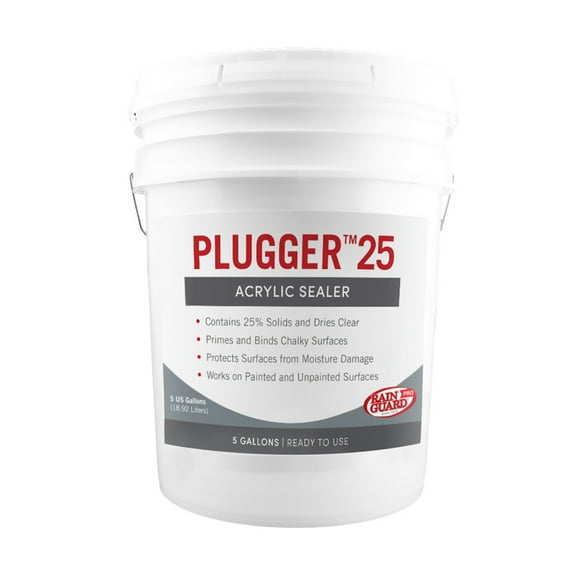 Rain Guard Water Sealers CR-1526 Plugger 25-5 gal Pail (Ready to Use) Eco-Friendly Porous Surface Acrylic Sealer 5-Year 25% Formula, Clear