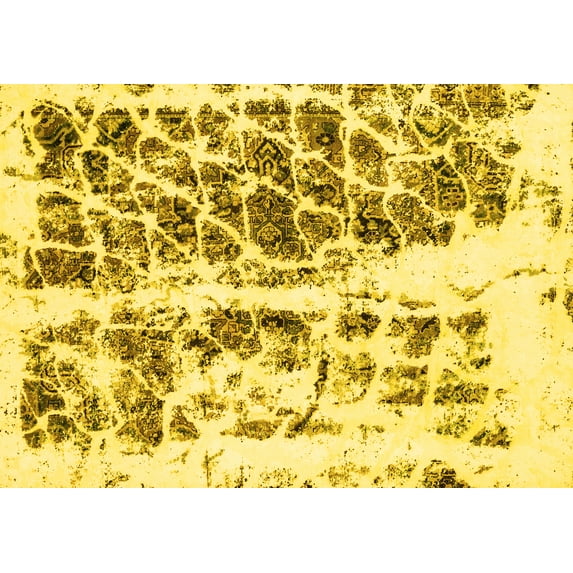 Ahgly Company Machine Washable Indoor Rectangle Abstract Yellow Modern Area Rugs, 3' x 5'