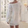 thumbnail image 6 of Women'S Off Shoulder Lantern Long Sleeve Sweater Dress Fall Loose Ribbed Knit Solid Mini Jumper Pullover Dresses White XL, 6 of 8