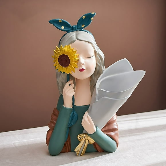 Binmer Flower Vase Girl Shaped Pot Resin Girls Figurines Decorative Vase Succulent Planter Bonsai Container Vase Table Art Statue For Home Office Desktop Decoration