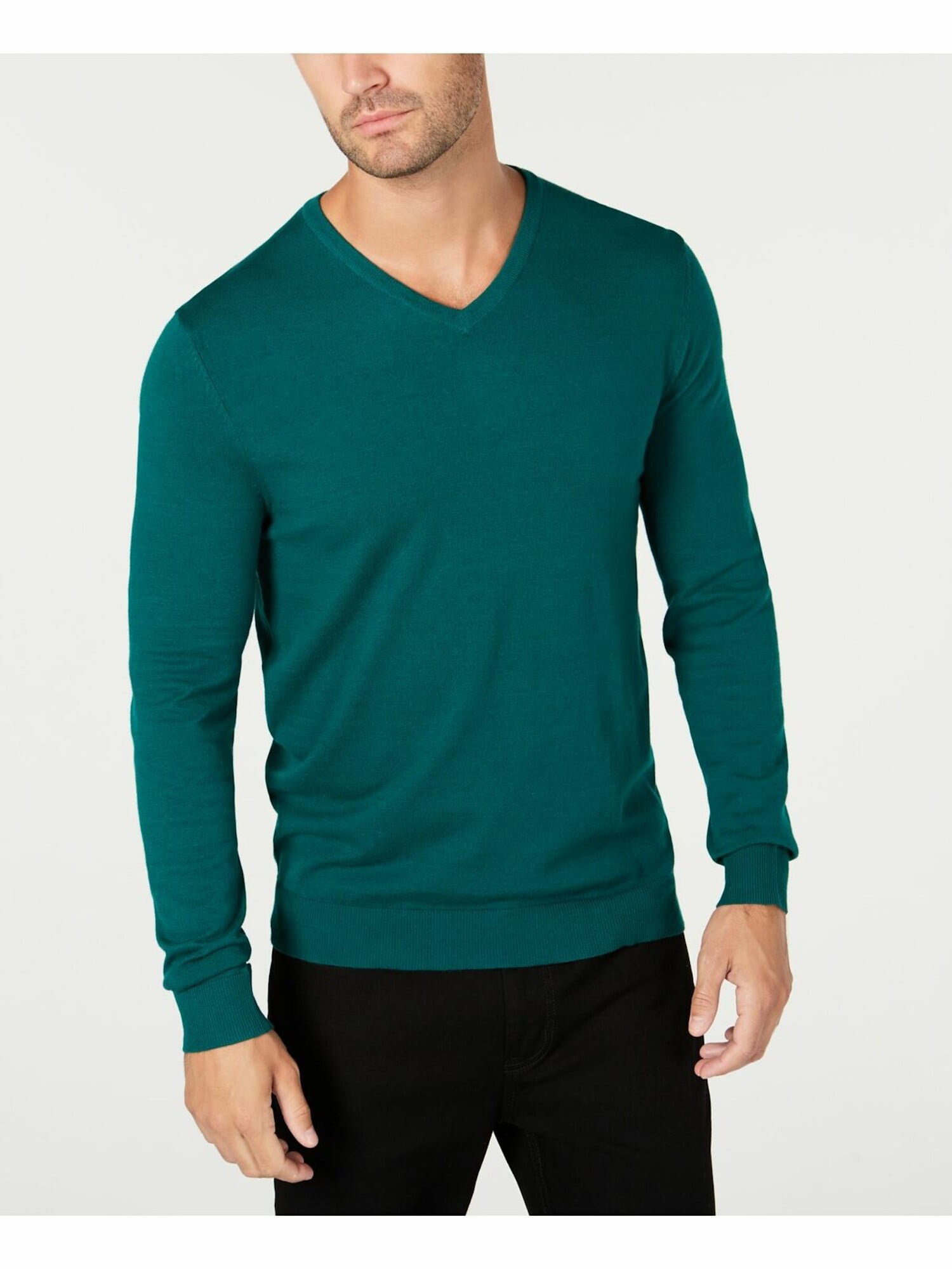 Doublju Mens V-Neck Sweater with Contrast Detail