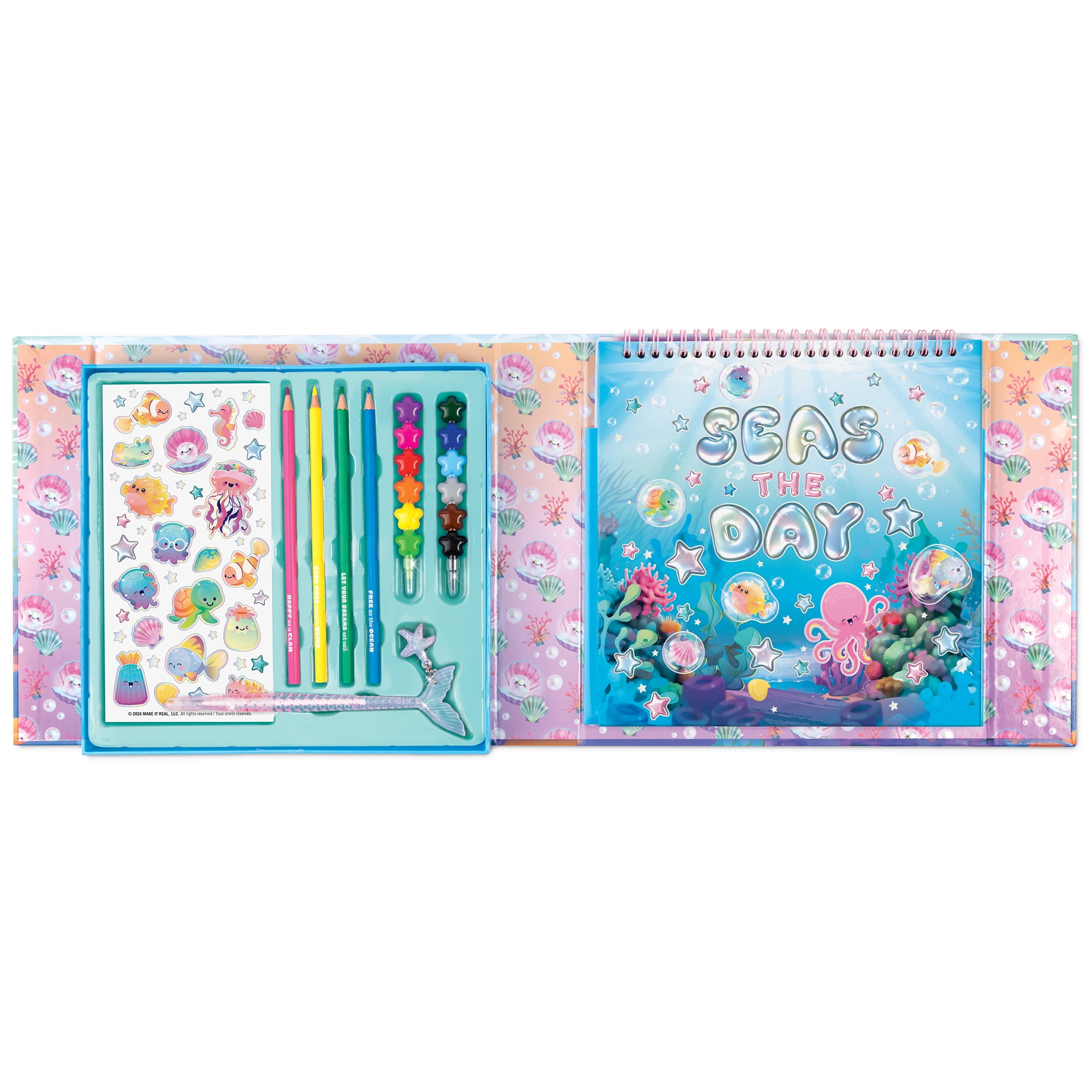 3C4G: Seas The Day! Aquatic Artist Drawing Set - 20pc Make Your Own Waves Ocean Themed Kit, Magnetic Closing Box, Full-Sized Sketchbook, Girls Kids 8+