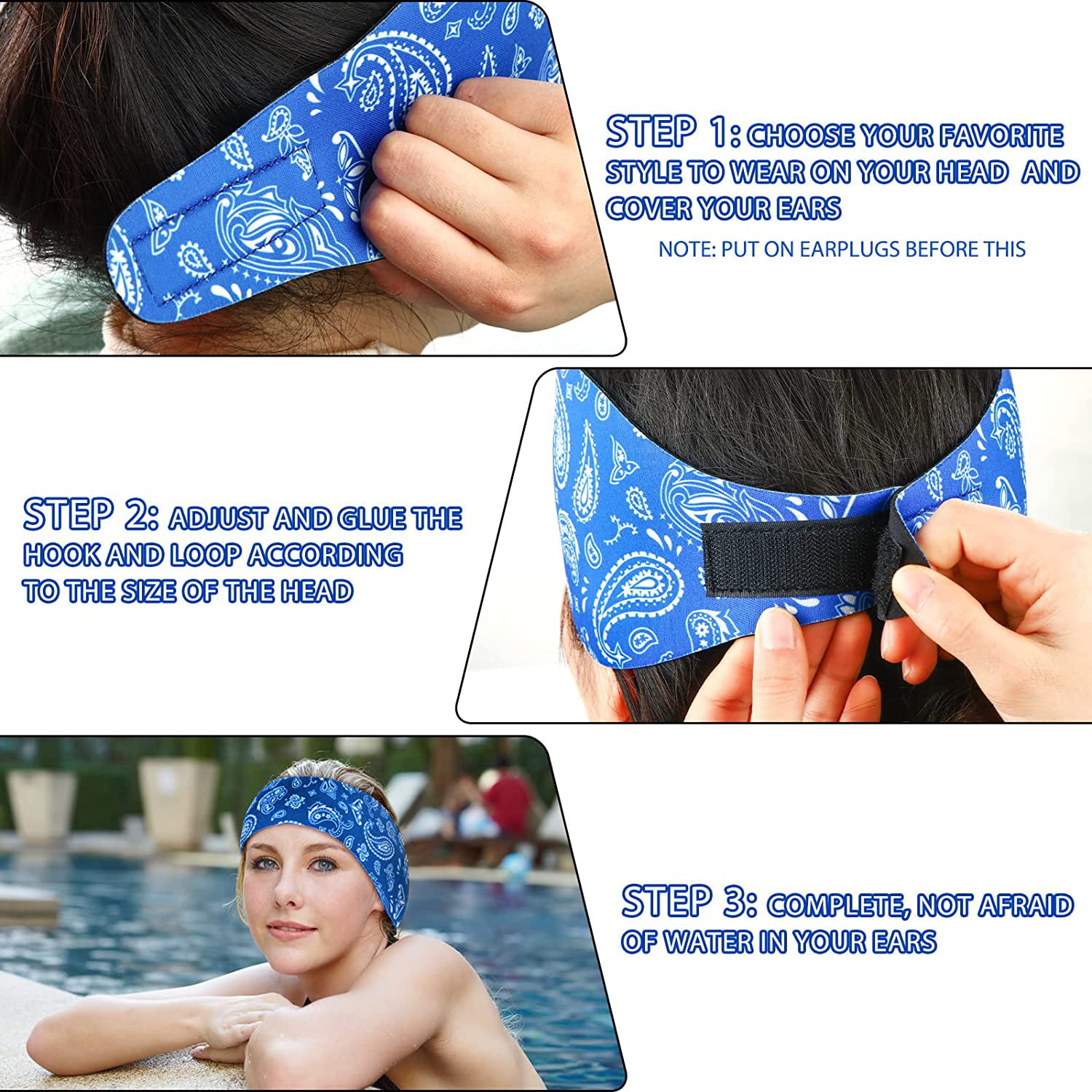 6 Pieces Waterproof Swimming Headband Kids Adults Wider Swimming Ear Band Swim Bands for Ears Toddler Swim Earplugs 