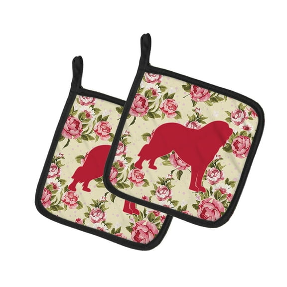 Caroline's Treasures BB1077-RS-YW-PTHD Tibetial Mastiff Shabby Chic Yellow Roses Pair of Pot Holders , 7.5HX7.5W,