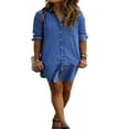 thumbnail image 3 of KEINXS Womens Casual Denim Jeans Turndown Tops Blouse Ladies Long Sleeve Mini Dress, 3 of 6