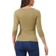 thumbnail image 3 of Blusa arrugada para mujer INSPIRE CHIC con decoración de botones, cuello en V, manga 3/4, top de punto sólido, color L Tan, 3 of 6