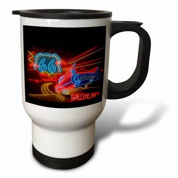 3dRose Route 66 Neon sign - Gallup Chamber of Commerce - US32 TDR0060 - Trish Drury, Travel Mug, 14oz, Stainless Steel