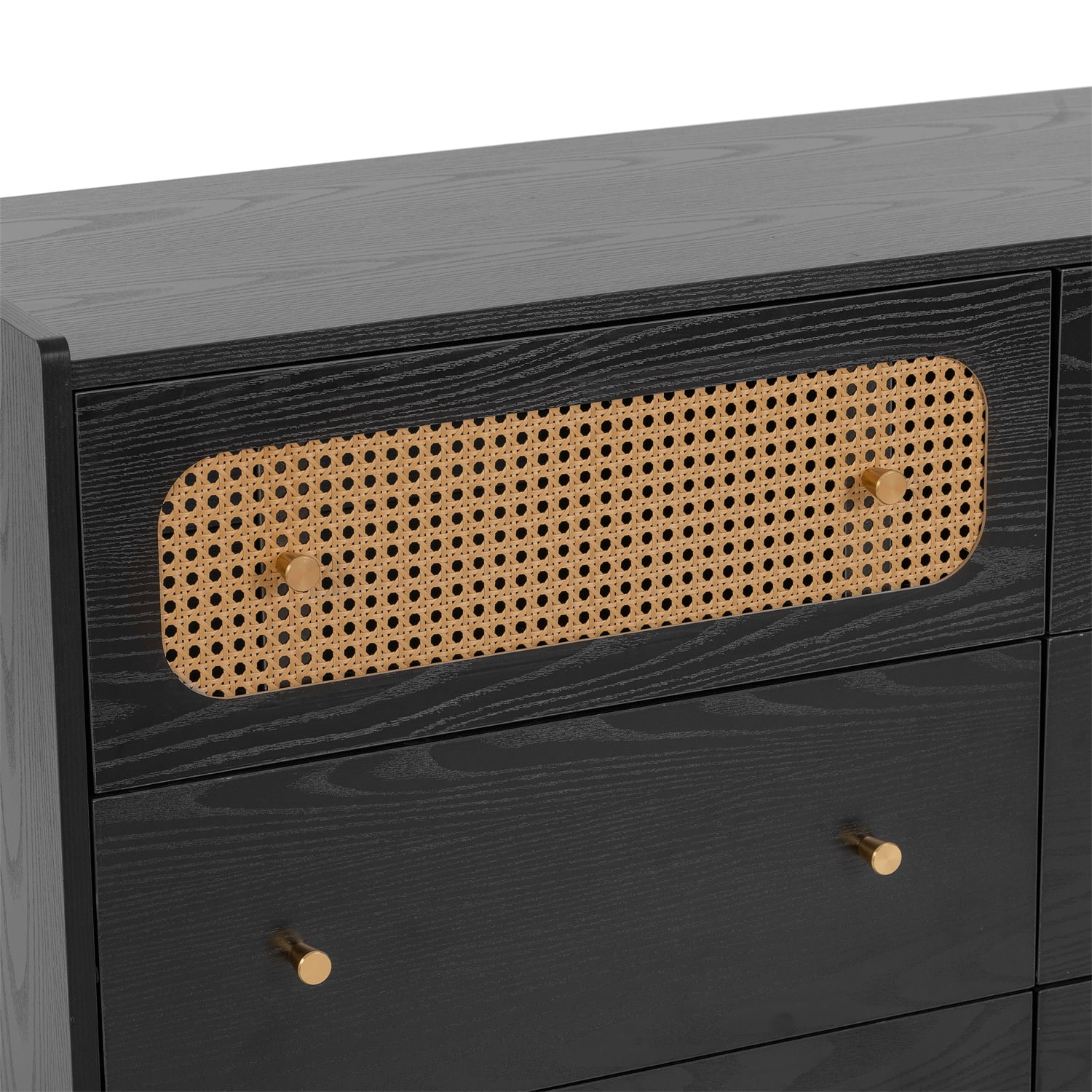 Kadyn 6 Drawer Dresser, Chest of Drawers with Metal legs, Rattan Nursery Dresser for Home Office, Black Kadyn 6 Drawer Dresser, Chest of Drawers with Metal legs, Rattan Nursery Dresser for Home Office, Black