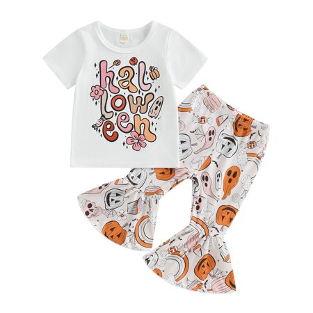 

Wallarenear 2Pcs Baby Girls Halloween Outfits T Shirt Tops Pumpkin Pies Bell Bottoms Pants