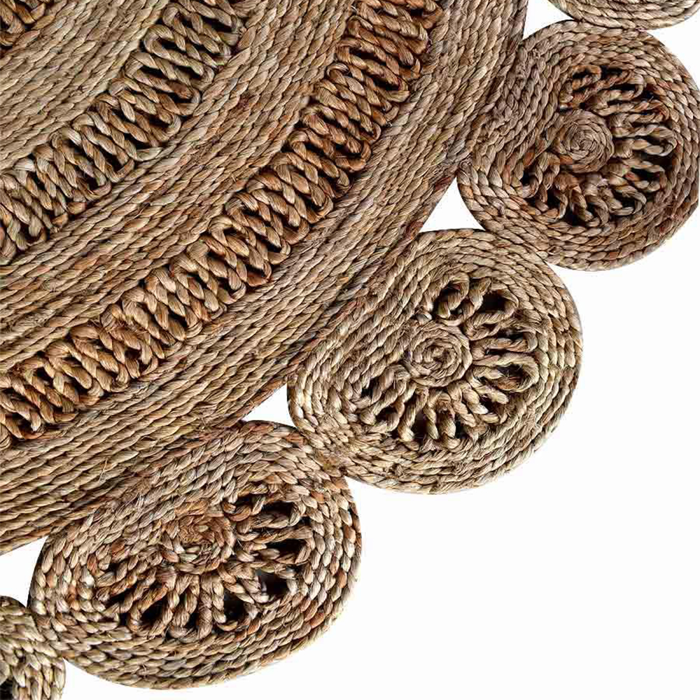 Hand Woven Jute Eco-Friendly Area Rugs - 4'X4', Round Shape, Beige Color, Oriental Pattern, High Pile, Natural Fiber, Outdoor Indoor Handmade Area Rugs For Living Room, Bed Room (J00002)