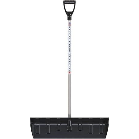Snow Shovel with 32” Wide Plow Scoop for Driveway and Side Walks | Snow Pusher with Durable D-Handle | Prime Polyethylene Plastic | 100% Made in The USA