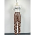 thumbnail image 5 of Fuax Leather Pants High Waisted Pants (S, Brown), 5 of 7