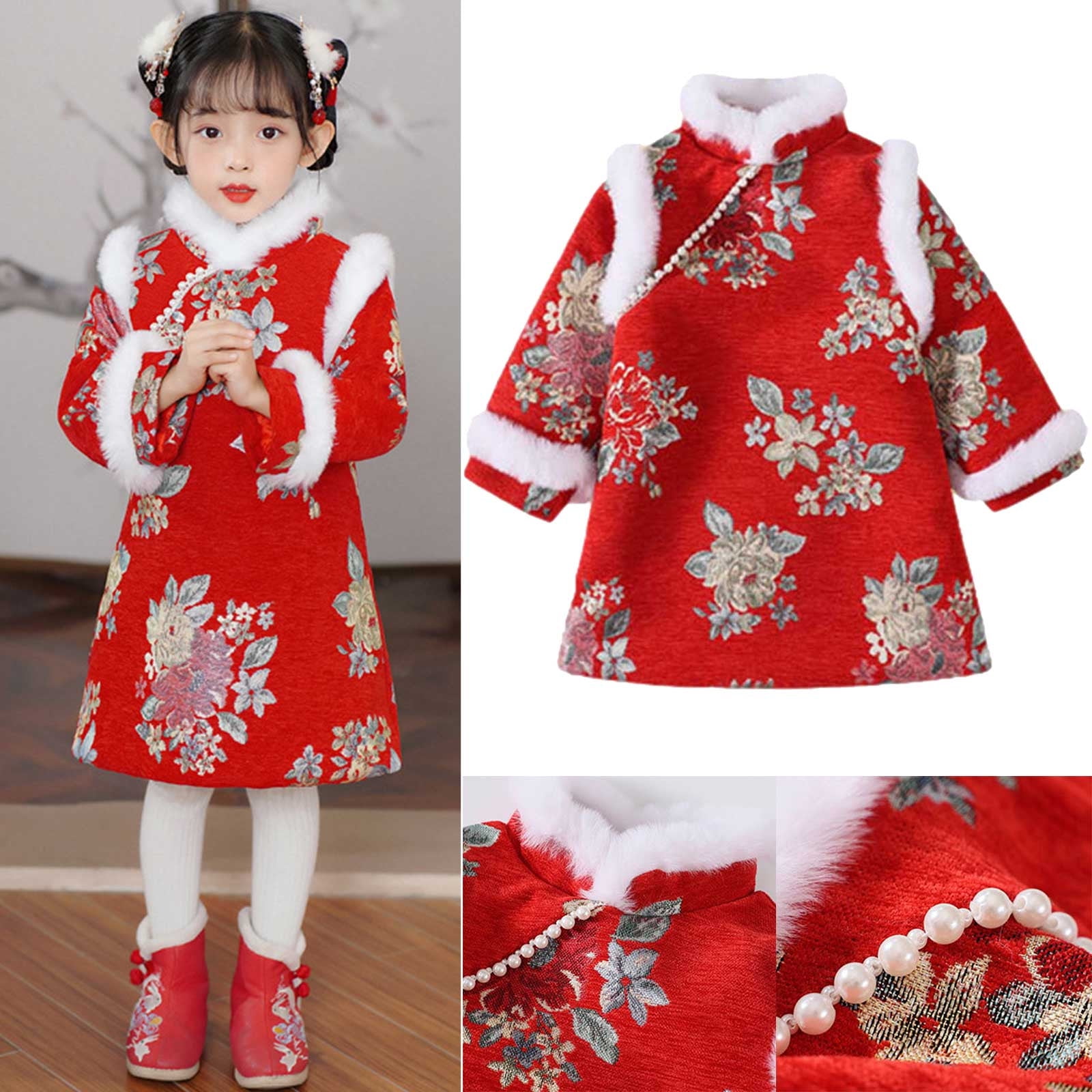 Hooyi Winter Girls Sleeveless Qipao Dress - Blue, Chinese Cheongsam Style (Size 6)