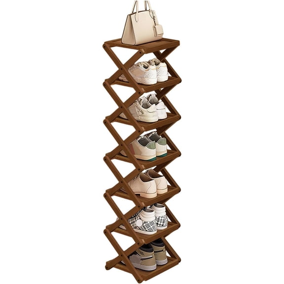 Bamboo Folding Shoe Rack for Entryway, NarrowDorm Closet Shoe Racks | Installation Free, Vertical Front Door Entrance ShoeStorage Organizer, Small ShoeShelf for Living Room, Bedroom