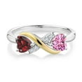 thumbnail image 2 of Gem Stone King 925 Silver and 10K Yellow Gold Ring Heart Shape Red Garnet and Vivid Pink Moissanite (1.14 Cttw, Size 6), 2 of 5