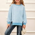 thumbnail image 4 of Girls Striped Sweater Cotton Knit Crew Neck Pullover Tops Girls Casual Fall Winter Clothes, 5-16, 4 of 8
