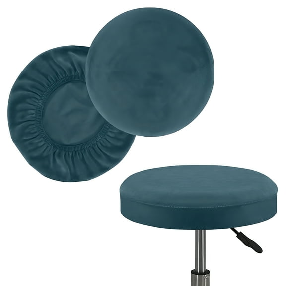 LAMIRO 2 Pack Stool Cover Velvet Round Bar Stool Cover Protector Round Seat Cushion Cover Slipcover,Deepwater Blue L (16)