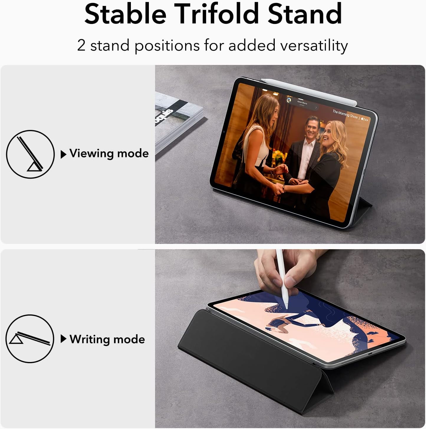 ESR Powerful Magnetic Case Compatible with iPad Pro 12.9 6th/5th/4th Gen, iPad Air 13 Inch Case M3/M2 (2025/2024), Trifold Stand with Auto Wake/Sleep, Supports Pencil Pro & USB-C, Black