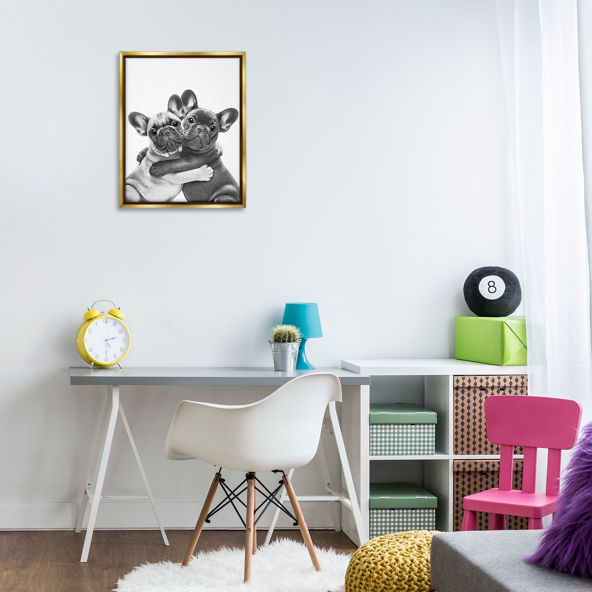 Stupell Industries Hugging Dog Pair Animals & Insects Painting Gold Floater Framed Art Print Wall Art, 17 x 21