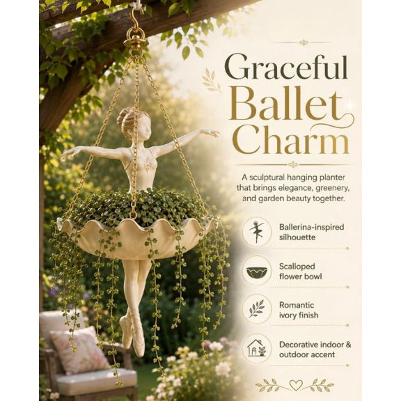 1PC Ballet Dancer Hanging Planter Decorative Hanging Flower Pot for Indoor Outdoor Garden Cute Hanging Planter for Succulents Spider Whimsical Ballerina Themed Gift Option