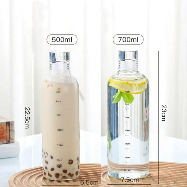 500ml Milk Juice Cute Water Bottle with Time Scale, Portable Colorful Water Cup Grass Bottles Creative Handy Cup, Glass Beverage Bottles, Size: 8.86