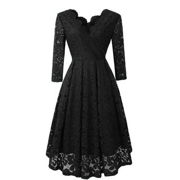 chinese dress ladies Black Lace Dress Long Sleeve Short Elegant Fitted Party Fashion Mini Dress ( Black,Small) at Amazon Women's Clothing store