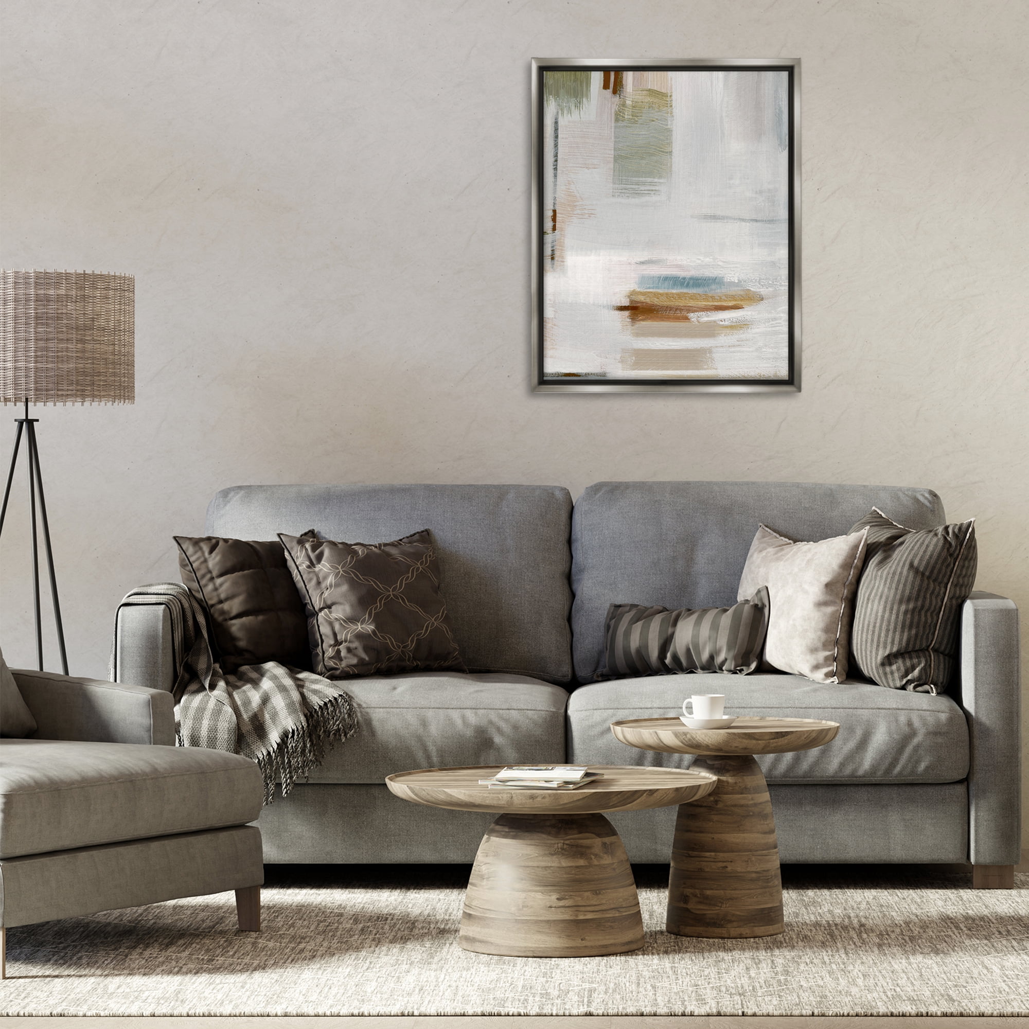 Stupell Industries Muted Neutral Composition Abstract Painting Gray Floater Framed Canvas Art Print Wall Art, 25 x 31