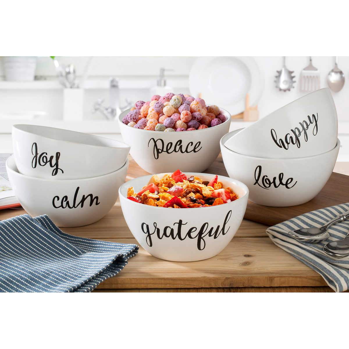 Signature Ceramic Bowl with Inspirational Words, 6piece Set