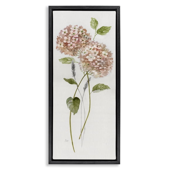 Stupell Industries Two Pink Hydrangeas Floral Painting Black Floater Framed Canvas Art Print Wall Art, 11 x 25