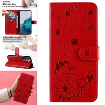 SaniMore for Samsung Galaxy S24 Plus 6.6" 2024 Case, PU Leather Skin with Embossed Cat Flip Magnetic Cover Card Slots Kickstand Detachable Lanyard Full Around Wallet Case For Galaxy S24 Plus, Red